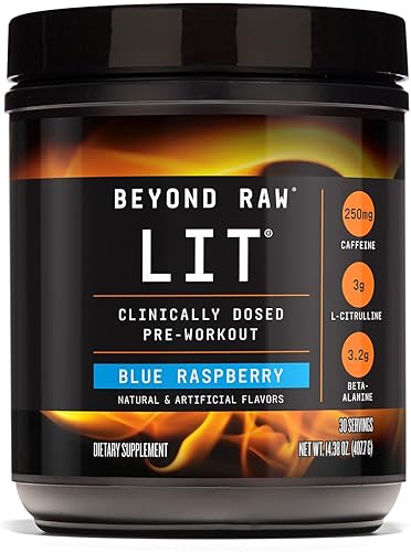 Beyond Raw Lit - Suplemento pre-entrenamiento que contiene cafeína L-citrulina beta-alanina y óxido nítrico