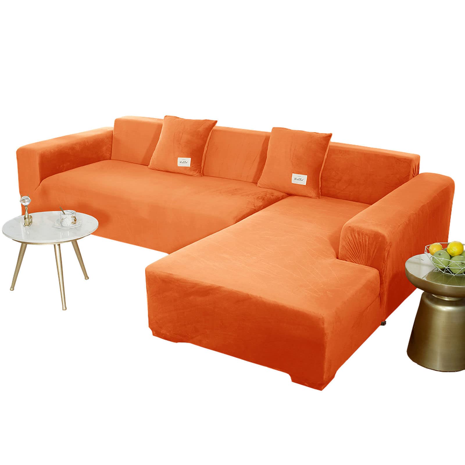JHLD Sectional Couch Covers, Stretch Sofa Cover Velvet L-shaped Sofa Cover Soft Non Slip Furniture Protector For Corner Sofa-Orange-2 seater+4 seater โ image 1
