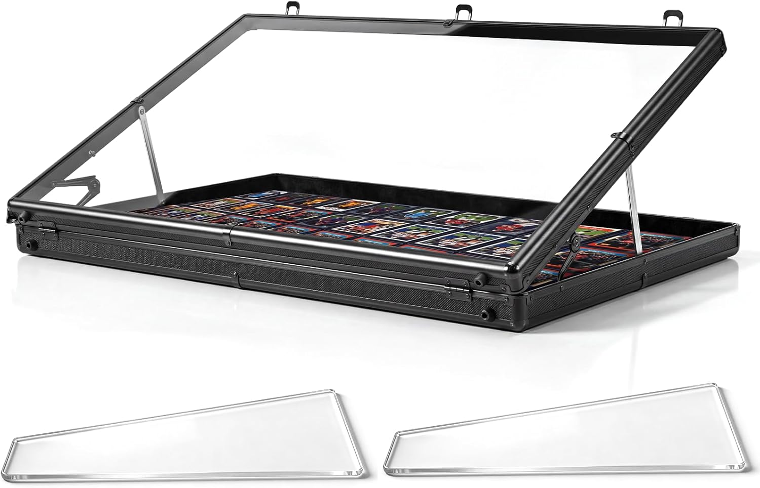 Portable Card Show Display Case 34"x22", Aluminum Trade Show Display Case with Acrylic Side & Handle & Support Rod, Large Lockable Tabletop Showcase for Baseball Sports Graded Cards