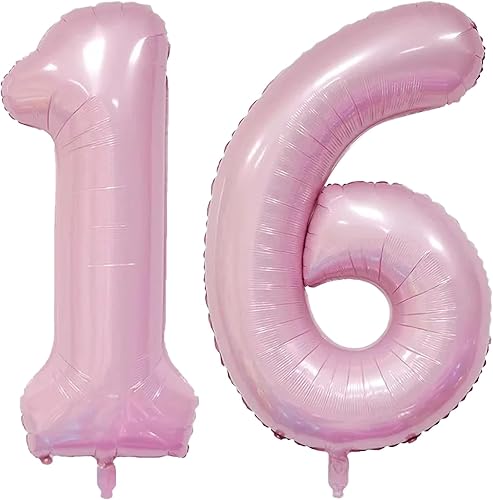 Miniatura 9 de Globos grandes de 40 pulgadas, color blanco del número 16, globos gigantes de papel de aluminio de Mylar para decoraciones de fiesta de cumpleaños