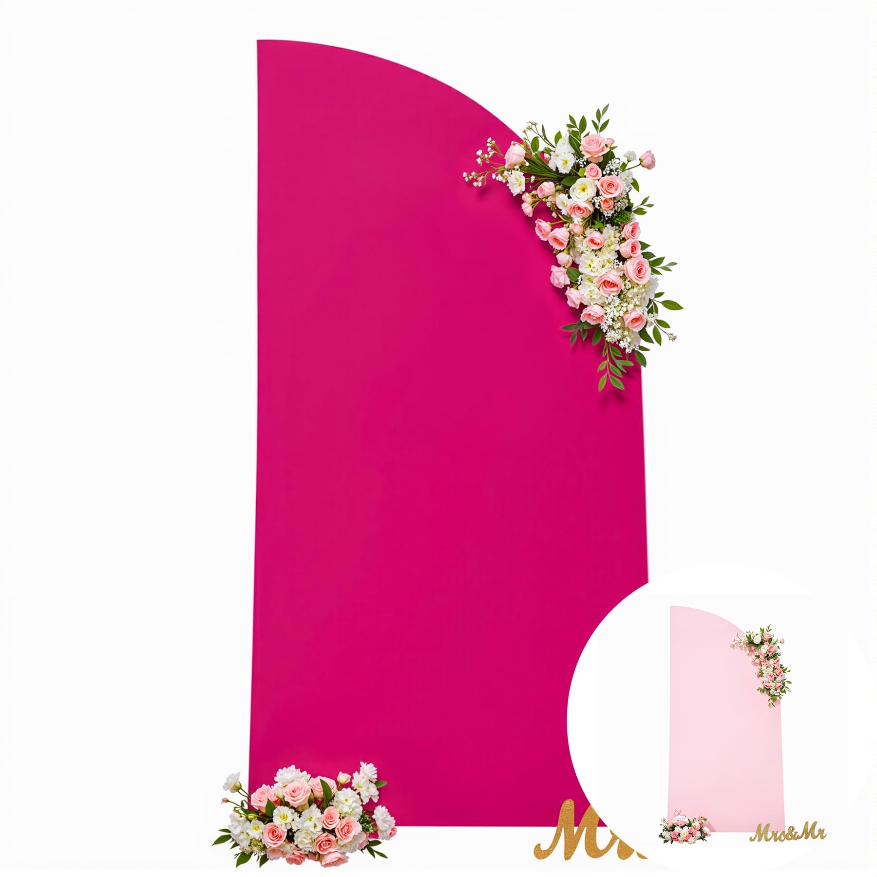 Pink Half Moon Arch Covers Wedding Arch Backdrop Cover for Weddings Birthday Parties Baby Showers Events – 5ft Pink Half Arch Fabric Cover Set