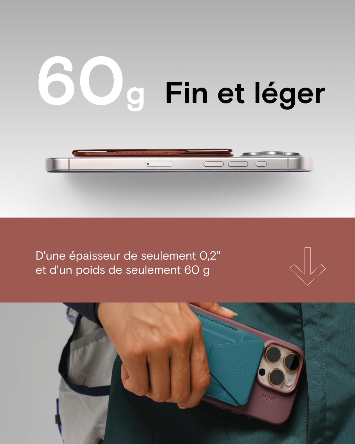 MOFT Porte Carte Magsafe pour iPhone 17/16/15/14/13/12, Magsafe Wallet en MOVAS Cuir Végan, Magnétisme Utra-Puissant, Support Téléphone Portable à 3 Modes, 2 Supports de Cartes (Marron)