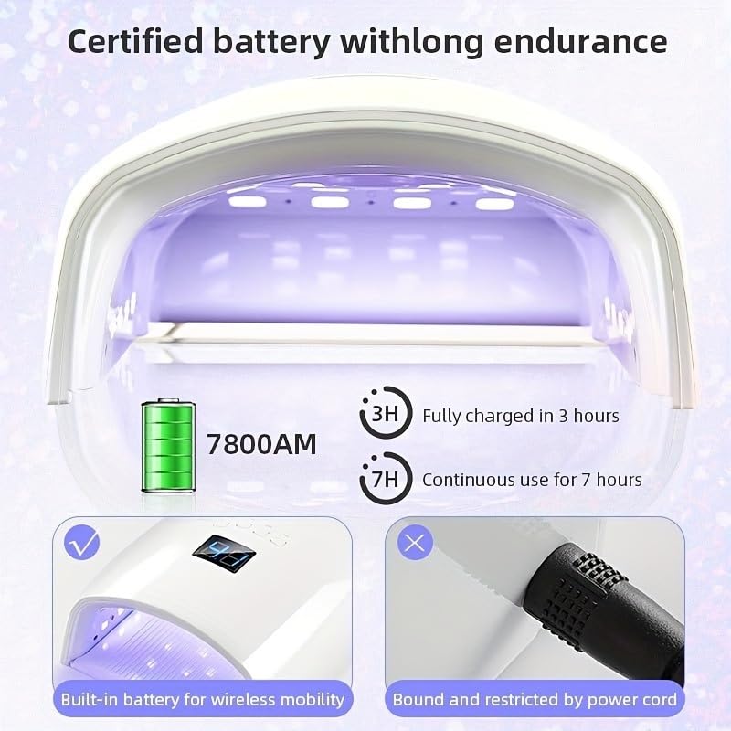 Lampa LED do paznokci, Akumulatorowa lampa UV LED do paznokci 66 W Lampa manicure z 4 timerami Narzędzia zdobienia(Pink-Blue)