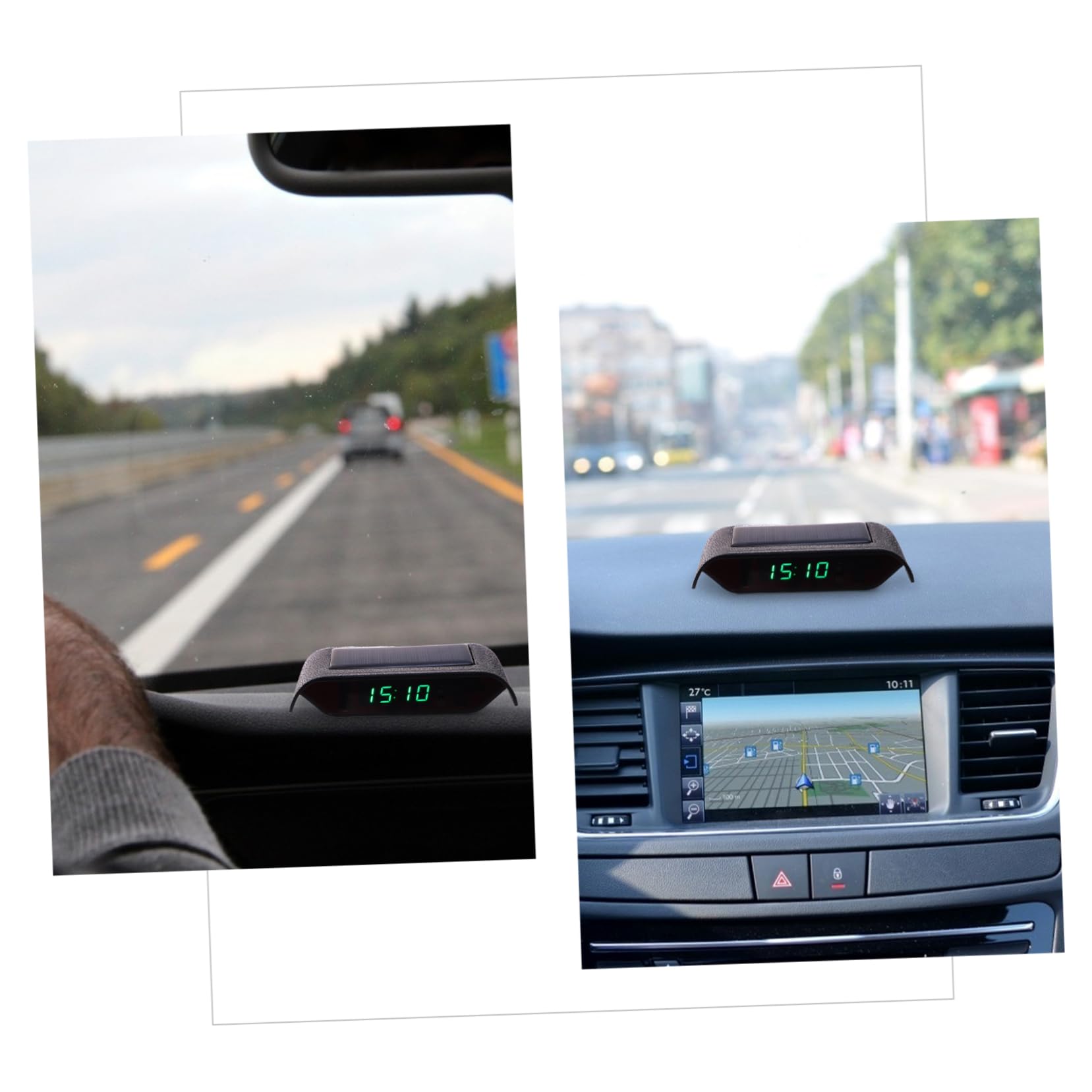 ULTECHNOVO 3piezas Reloj Solar De Coche Sensor De Vibración y Pantalla Led Digital Temporizador Electrónico De Alta Precisión Carga Solar Para Uso Vehículos y Escritorios Fecha y