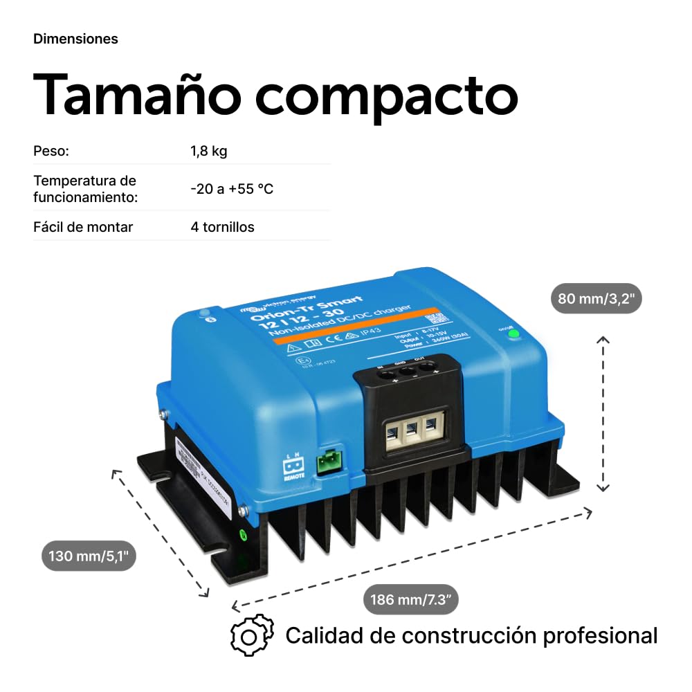 Victron Energy Orion-TR Smart 12/12-Voltios 30 amperios 360-Vatios Cargador CC/CC No Aislado (Bluetooth)