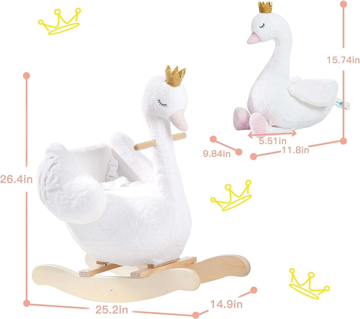 Labebe Cavallo Dondolo Legno, Peluche Bambini di Cigno Bianco per 6-36 Mesi, Sedia Dondolo Neonati/Giochi Cavalcabili