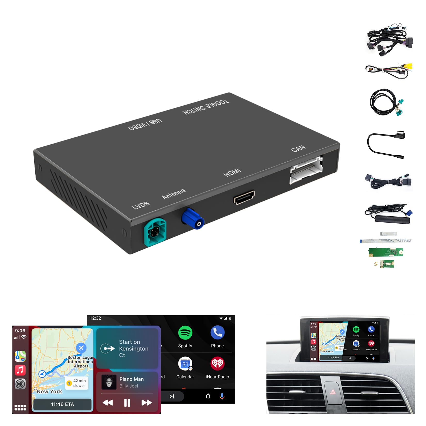 Compatible with Audi 2013-2019 Q3 NO-Navigation Version Wireless CarPlay Android Auto Mirrorig Retrofit Kit, Support USB Plays, HDMI, Built-in YouTue App
