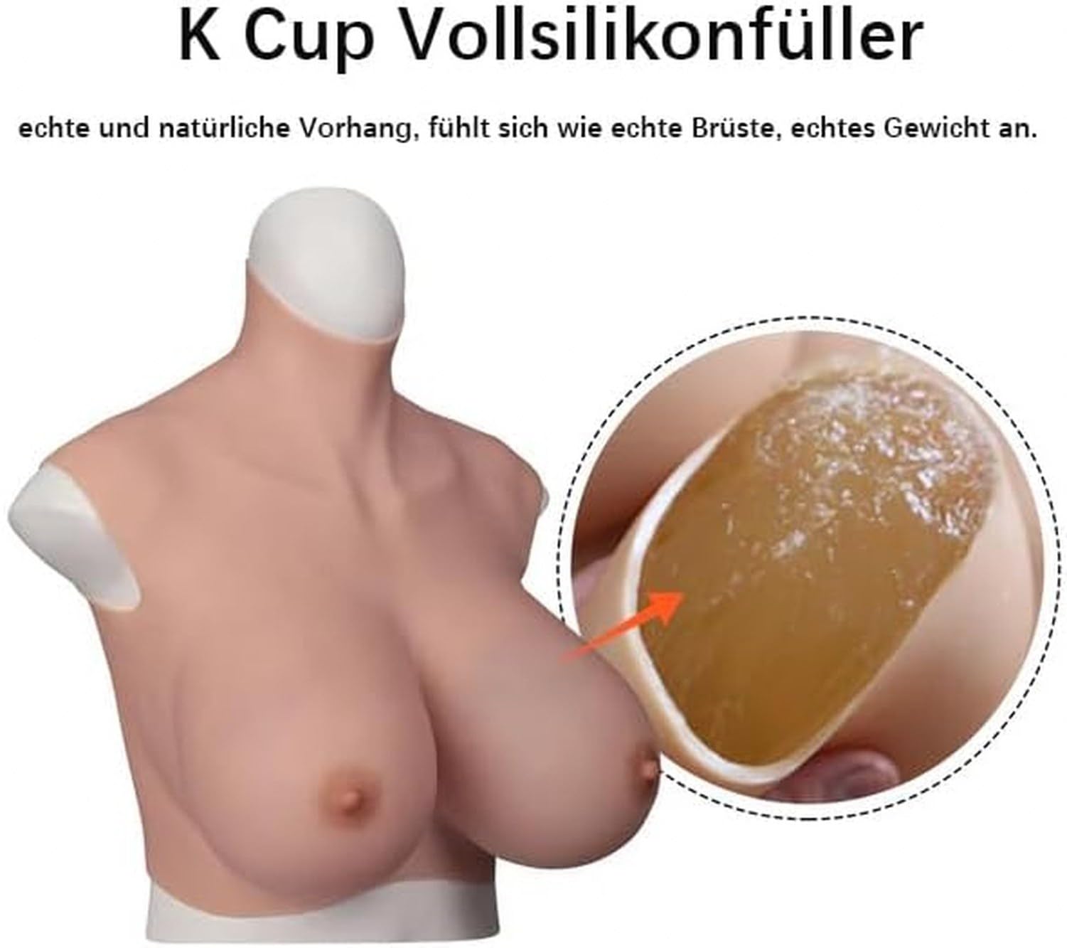 Enorme Seno Coppa H K S Z Cuscinetti in Silicio Placca Pettorale per Cosplay Crossdresser Drag Queen, Beige Baumwollfüller, K Cup Baumwollfüller