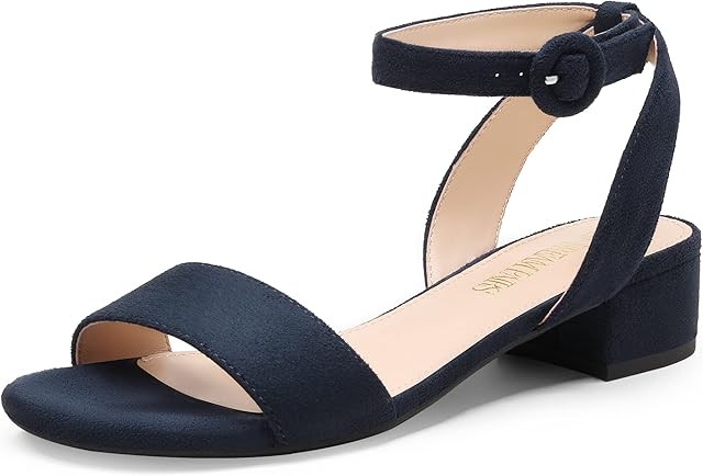 DREAM PAIRS Sandały damskie z obcasem, niski obcas Blocka, sandały na lato, otwarte palce, pasek na kostkę