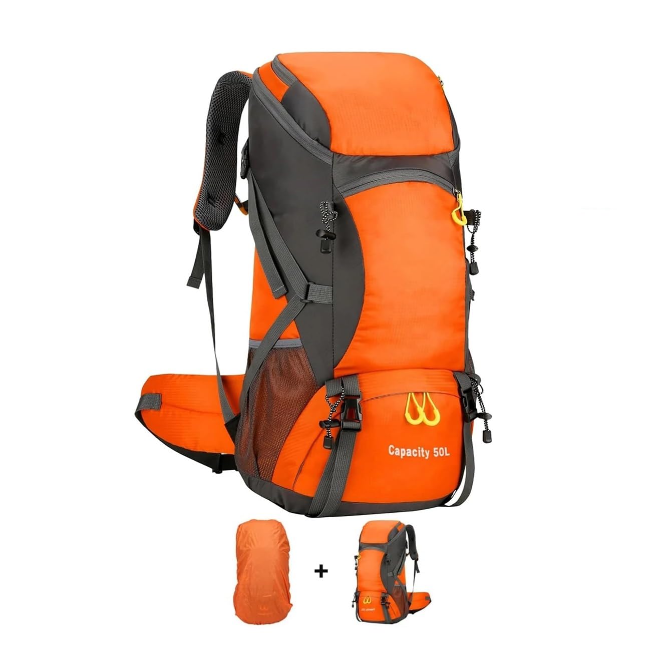 Mochila de senderismo impermeable de 50 litros, ligera, con cubierta para lluvia, para camping, senderismo, senderismo, deportes al aire libre
