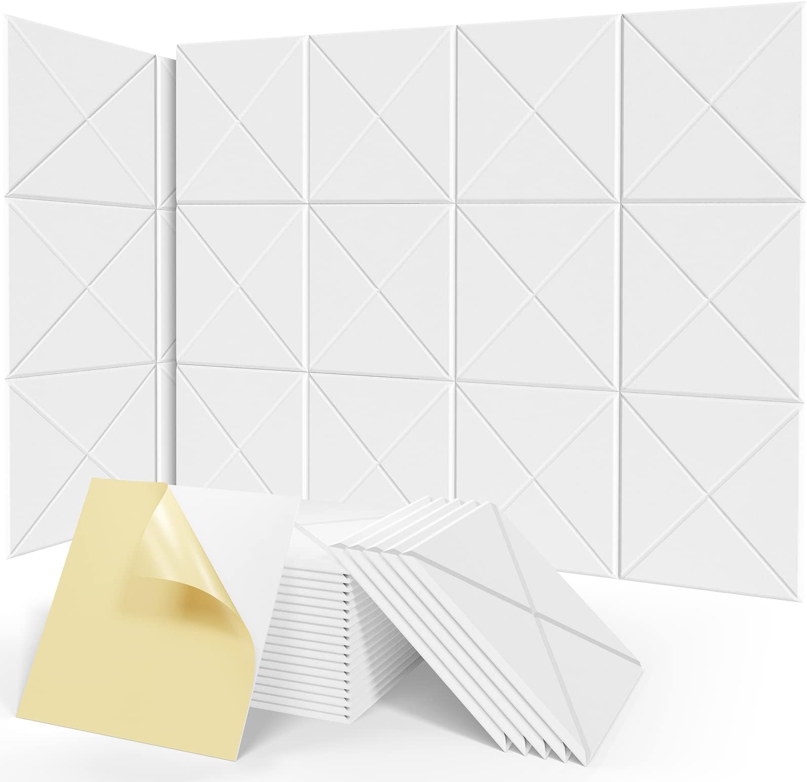 Sonicism 20 Pack X-Lined Acoustic Panels with Self-Adhesive, 12" X 12" X 0.4" Sound Proof Foam Panels, Decorative Soundproof Wall Panels, Sound Absorbing Tile for Home & Offices,White