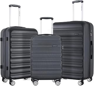 Luggage Set with Spinner Wheels and TSA Lock, 3 Pieces Expandable Hardside Suitcase for Travel, Hardshell Luggage Sets, 20", 24", 28", Black