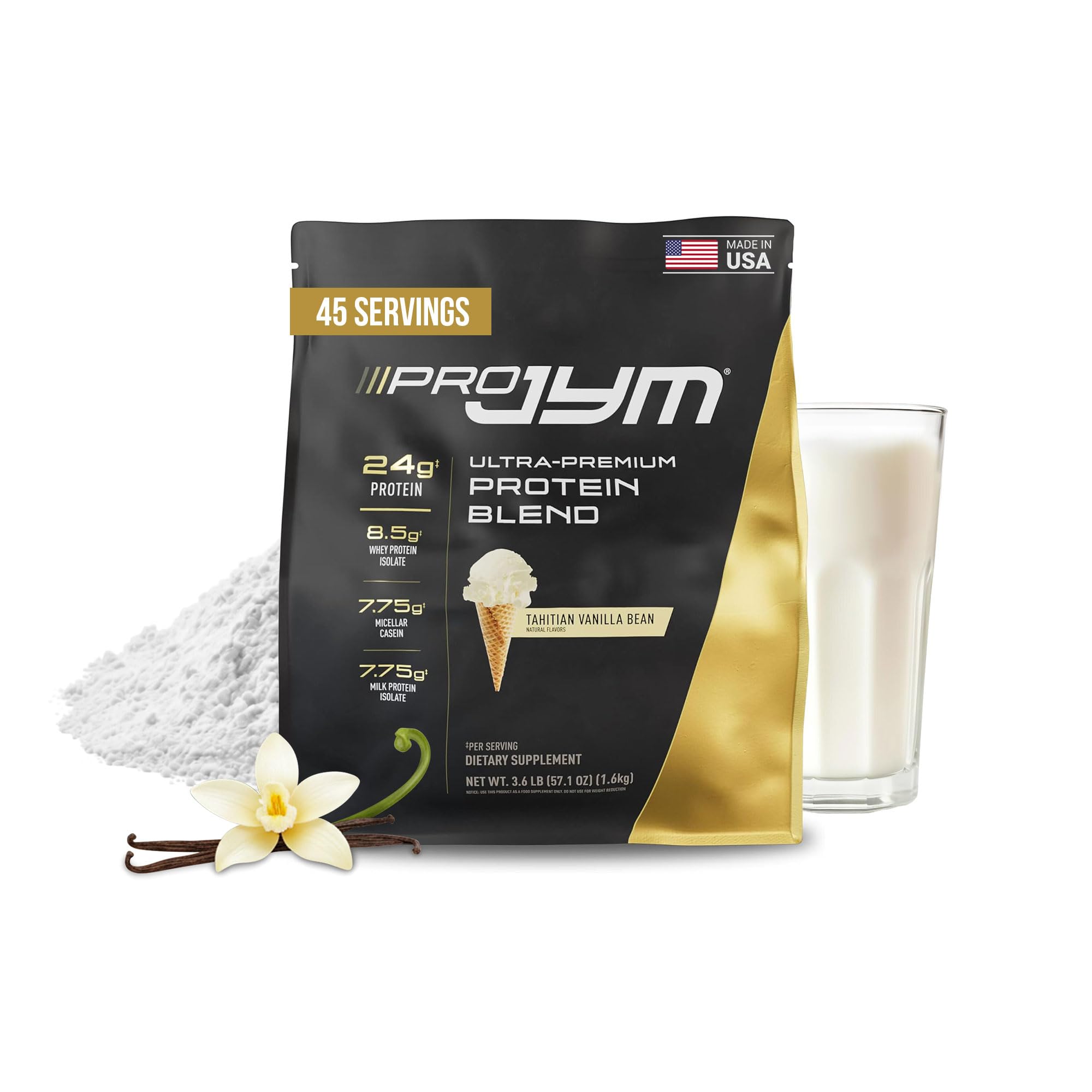 Pro JYM Tahitian Vanilla Protein Powder - Whey Protein Isolates, Casein, & Milk Protein, Lean Muscle Building for Men & Women, JYM Supplement Science, 45 Servings