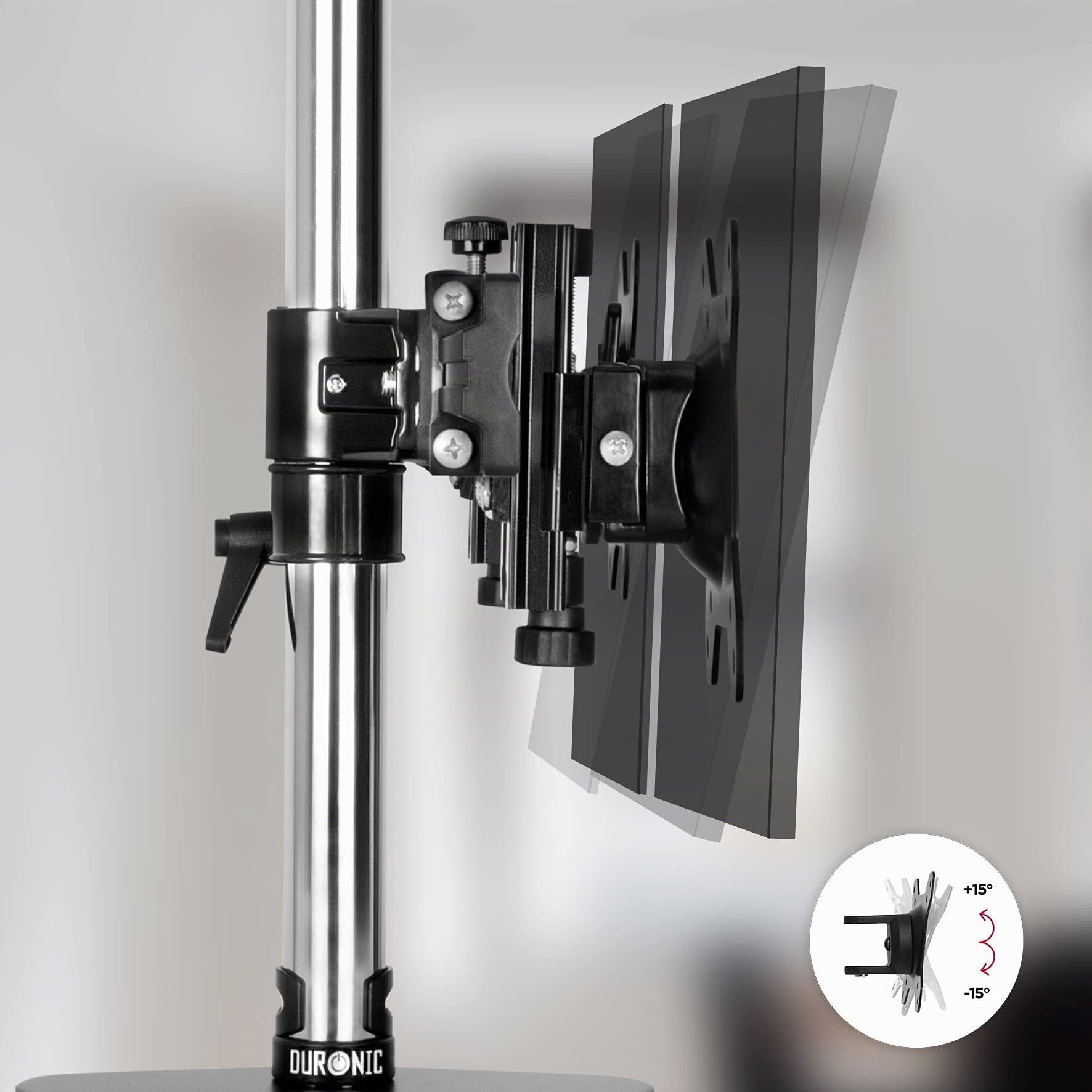 Duronic DM753 Supporto per 3 monitor Base in acciaio per schermi fino a 24" | Altezza regolabile, Guida in alluminio per schermi fino a 8 kg, Inclinazione +/-15°, Rotazione schermi 360°