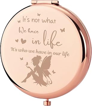 Fairy Gifts for Women, Fairy Tale Pixie Compact Mirror, Fairy Fan Gift for Women, Pixie Rose Gold Compact Mirror Gifts for Birthday, Its Not What We Have in Life Its Who We Have in Our Life