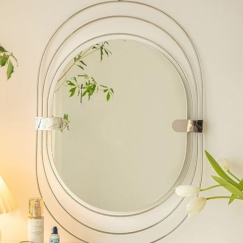 WJIEH Espejo de pared ovalado espejo de pared de 199 x 303 pulgadas con marco de acero inoxidable y forma de pista de pasarela espejo de tocador de