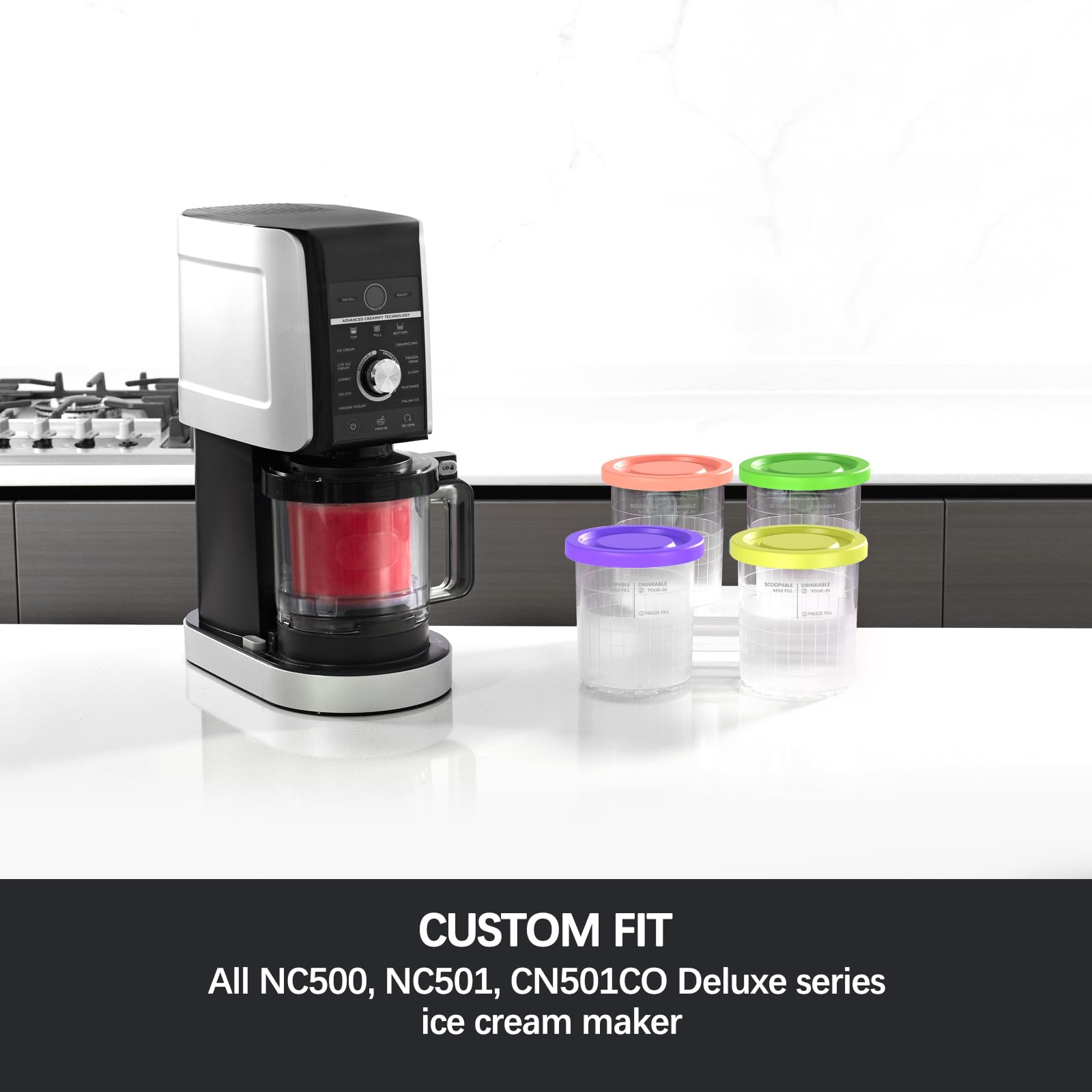 Omnikit Pint Containers Replacement for Ninja Creami Deluxe Pints and Lids - 4 pack, 24OZ XL Cups Compatible with Ninja Creami 11-in-1 Ice Cream Maker NC500 NC501 Series