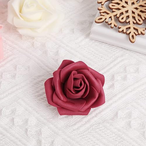 Miniatura 7 de INSUNSIX Rosas artificiales sin tallo, 200 rosas artificiales de espuma color burdeos, cabezas de flores para manualidades, rosas sin tallo de 1.97