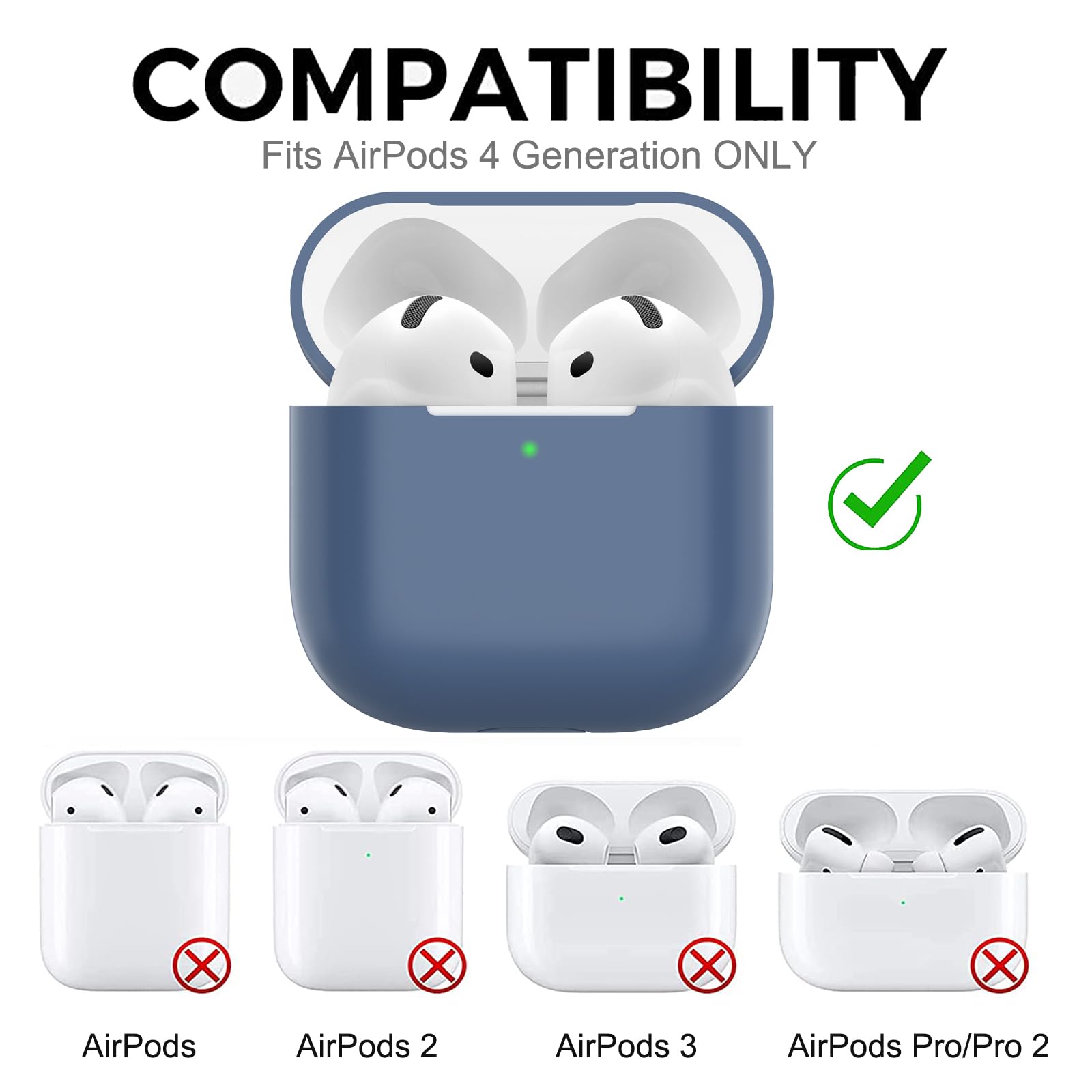 Custodia per Airpods 4, Case Protettiva Sottile in Silicone per AirPods 4th 2024 (USB-C) Cover in Silicone Visibile con LED Frontale, Navy Blu