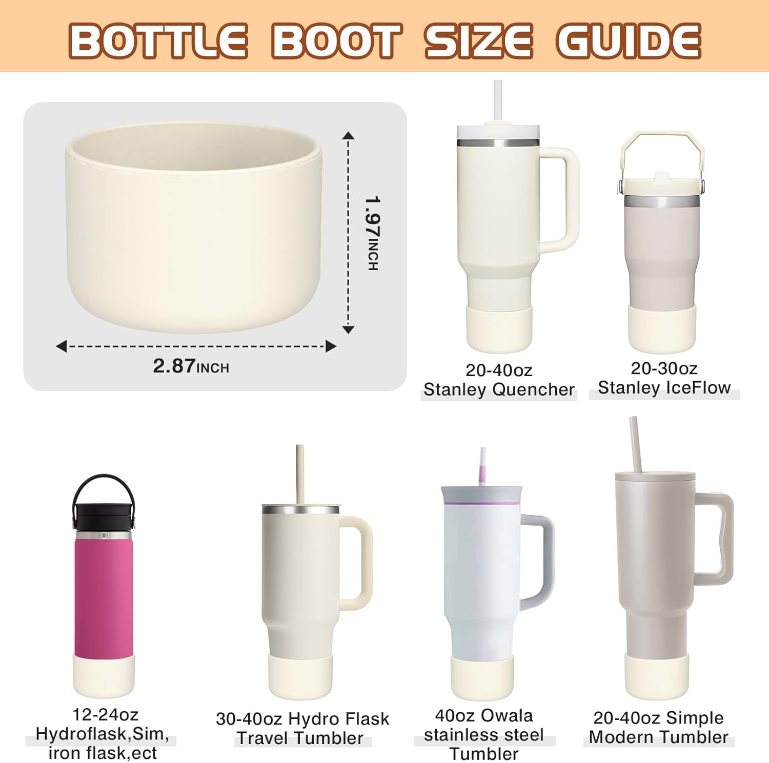 WUQID Protective Silicone Boot Sleeve for 12oz-40oz Hydro Sport Flask/Stanle Water Bottles Tumbler Anti-Slip Bottom Sleeve Cover for All Water Bottles Bottom Width of 2.83-2.95in