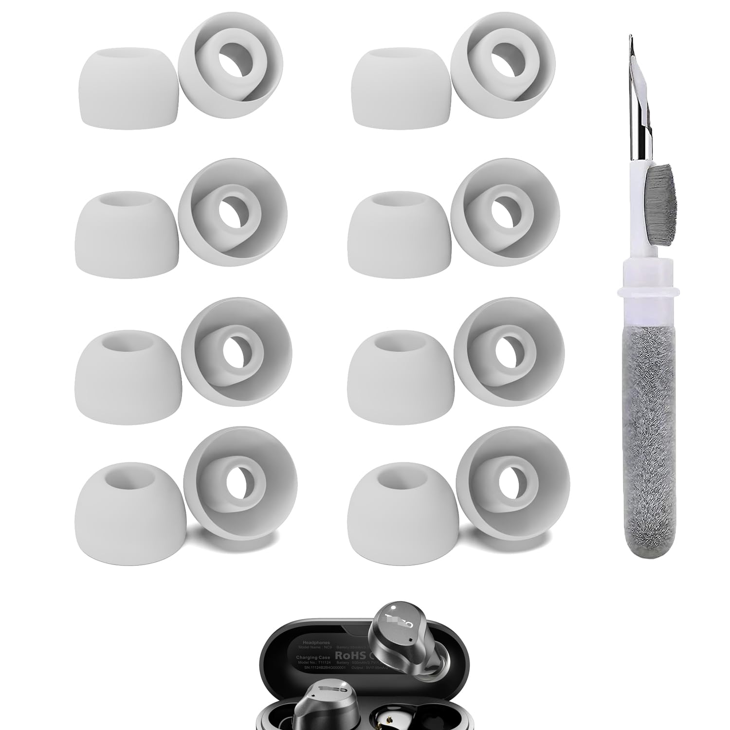 Vykyntow 8 Pairs Replacement Silicone Ear Buds Tips Compatible with TOZO NC9/A1/T6/T10/NC3/E2/Crystal Pods/T12/T20/E1/Crystal Pods/Golden X1/G1S, Fits