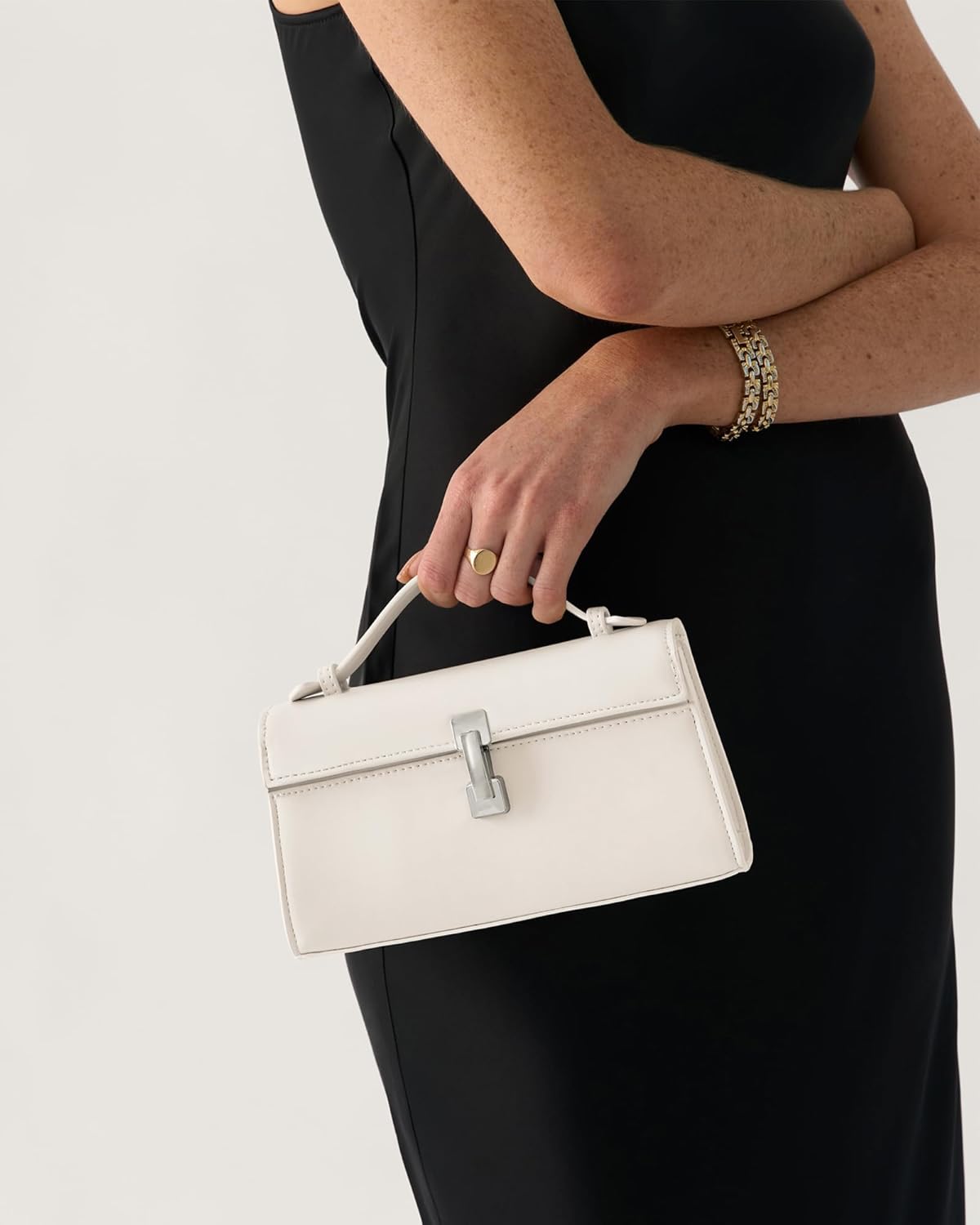 Clutch Purses for Women - White Clutch Purses for Women - Small Evening Bag - Trendy Top Handle Purse - Adjustable Crossbody Handbag PU Leather - White - Image 2