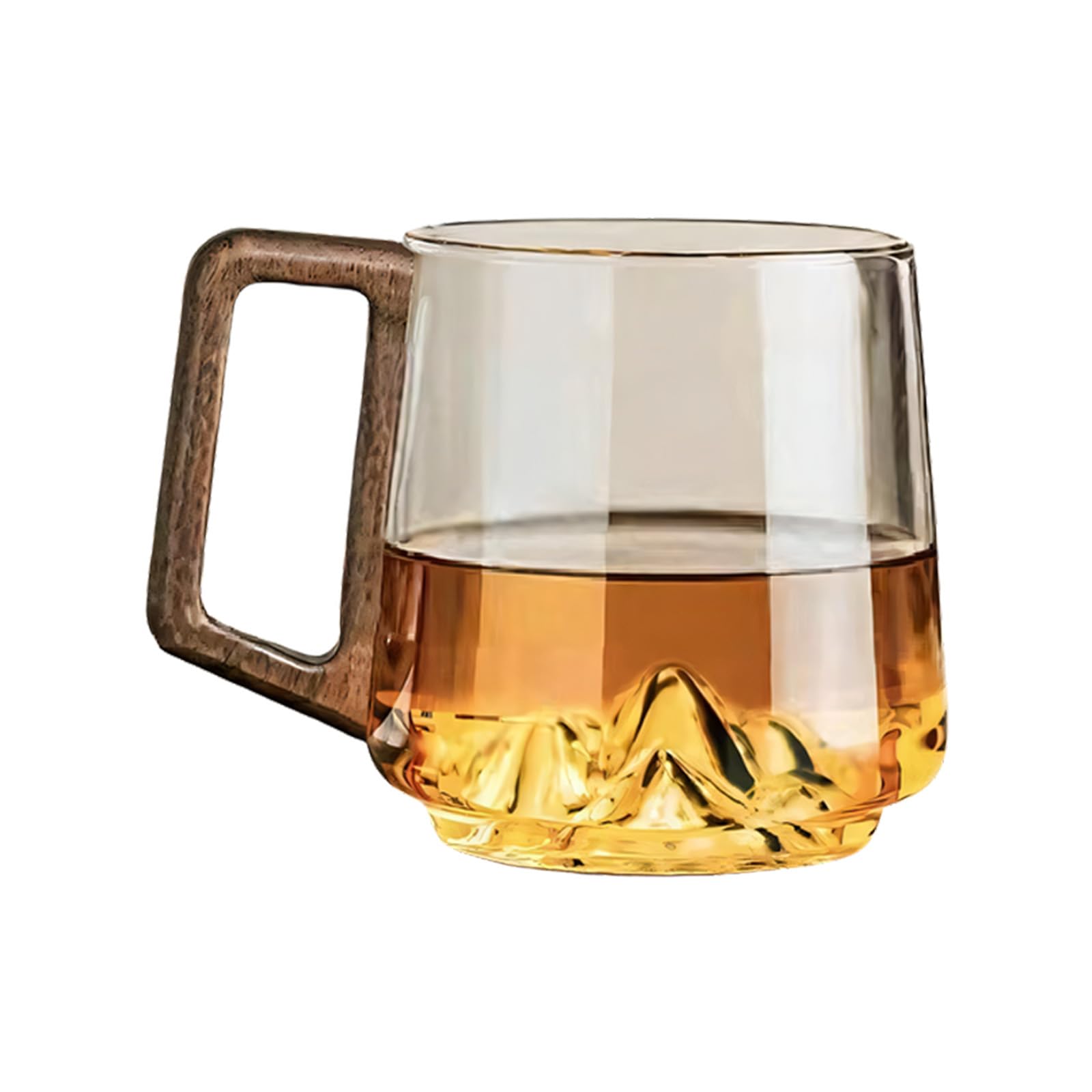 jiingekk High Clarities Glass Cup with Sturdy Walnuts Handle Beverage Mugs Ideal for Coffee Shops and Home Decors Mountain Landscape Cup