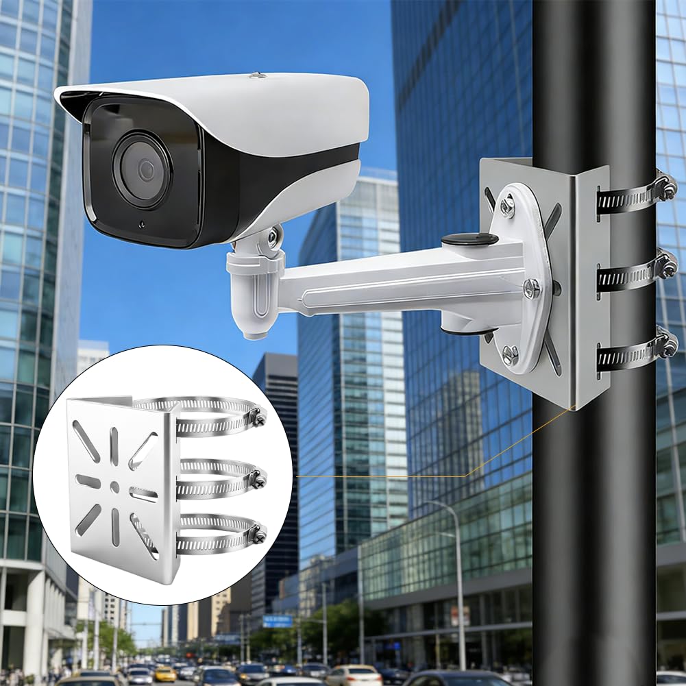 2 Supporti Verticali per Palo per Telecamera di Sicurezza, con 6 Anelli Regolabili, Supporto Angolare Universale, per CCTV, Telecamere Esterne, Senza Fori, PTZ Dome, LED