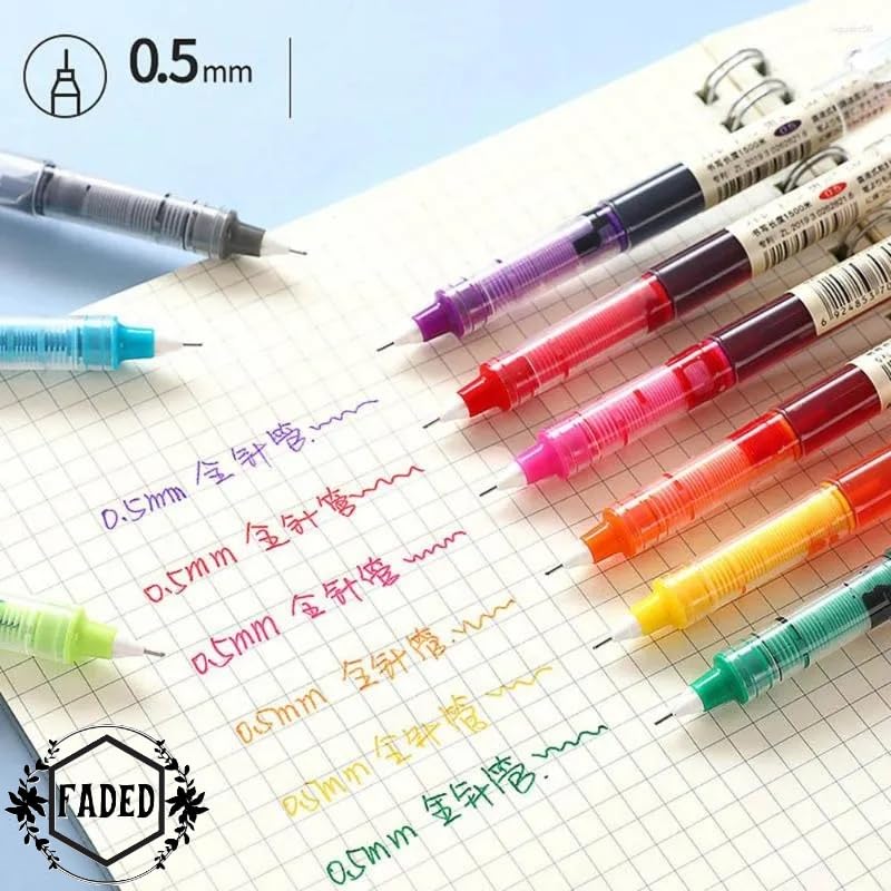 Image of Faded 6pcs 0.5mm Needle Tip Liquid Ink Rollerball Pens | Quick-Drying Smooth Writing Pens for School, Office, Journaling & Everyday Use (multicolor)
