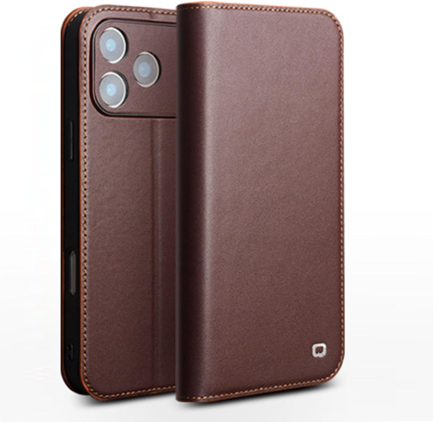 Genuine Leather Case for iPhone 17/17 Air/17 Pro/17 Pro Max, Handmade Wallet Flip Folio Phone Case Camera Protection Business Cover Brown