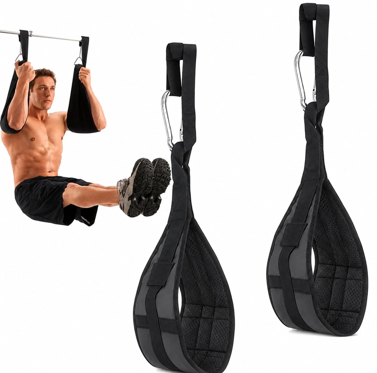B Fit Fitness Hanging Ab Straps for Pull Up Bar & Core Strength Training - Soft Padded Exercise Straps for Ab Swing & Leg Raises, 2 Hang Bar Strap with 2 Steel Carabiners - Abs Equipment for Home & Gym (Close Loop)-image-3