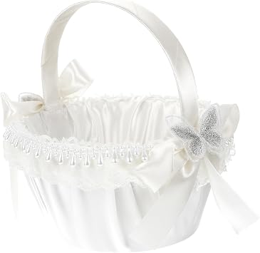 Flower Girl Basket for Weddings Satin Lace Petal Collection for Event Favors and Decorations Charming Floral Accessory for Young Flower Girls for Outdoor Ceremonies and Parties