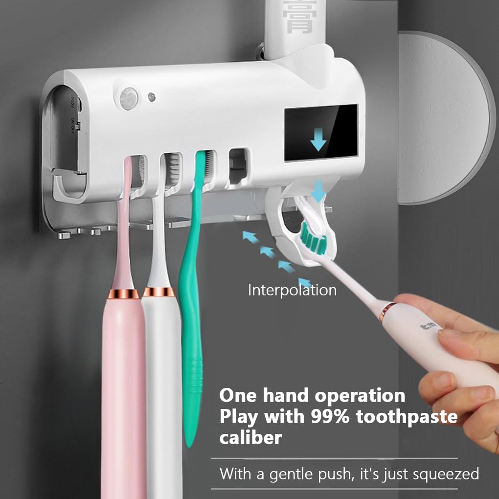 Set di 5 supporti intelligenti per la pulizia dello spazzolino da denti a induzione con supporto per spazzolino da denti senza punzonatura, dispenser di dentifricio, accessorio organizer bianco