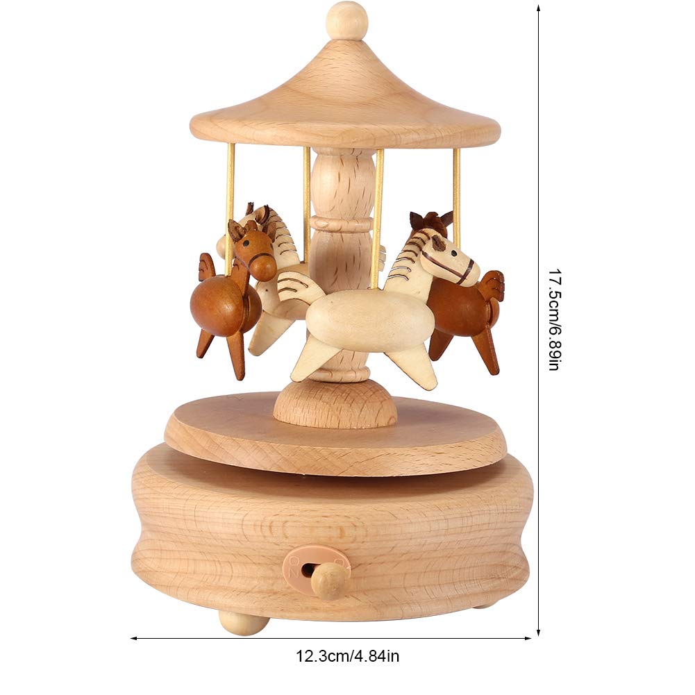 Carousel Music Box, Wooden Merry-Go-Round Horse Musical Box Turn