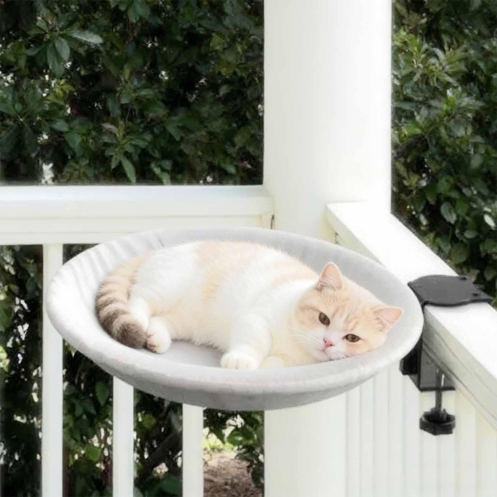 Hamaca de Escritorio con Abrazadera, Soporte Metálico, Estructura de Poliéster Reforzado, Fácil de Instalar, Adecuada para Gatos de Interior, Ventana, Blanco