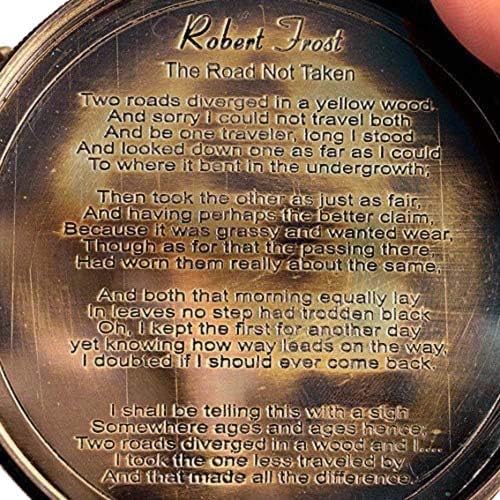 2.5" Robert Frost Poem Compass with Handmade Leather Carry Case Free Rustic Vintage Home Decor Gifts
