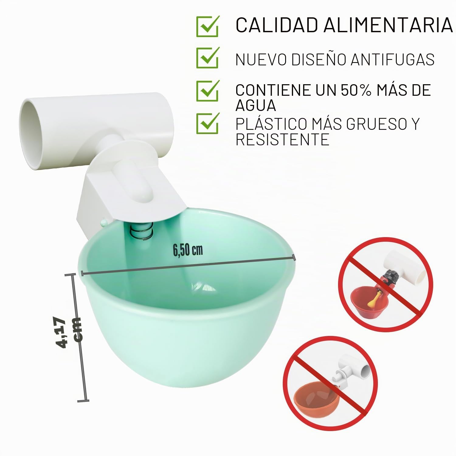 8 unidades de tazas de agua para pollo con accesorios de PVC en T para tubo de 1/2 pulgada, sistema automático de riego de pollo, anti-fugas, contiene un 50% más de agua, adecuado para pollos, patos