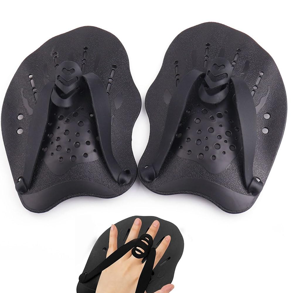 Pale Da Mano Da Nuoto, Esforzarse 1 Paio Pagaia Regolabile Per Nuoto, Swim Paddle,Paddle da Palette Professionale Accessori per l'esercizio in Piscina per Adulti e Bambini Unisex(Nero)