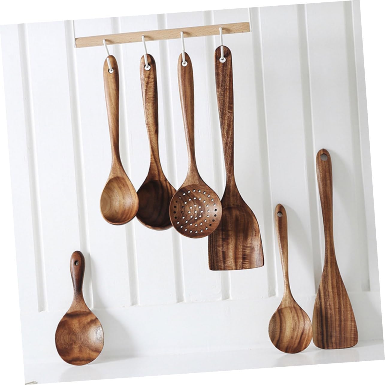 Wooden Spoon Set 5-Piece Kitchen Utensils with Short Handles Non-Stick Cooking Tools for Household Use Made of Acacia Wood for Serving Salad and Cooking