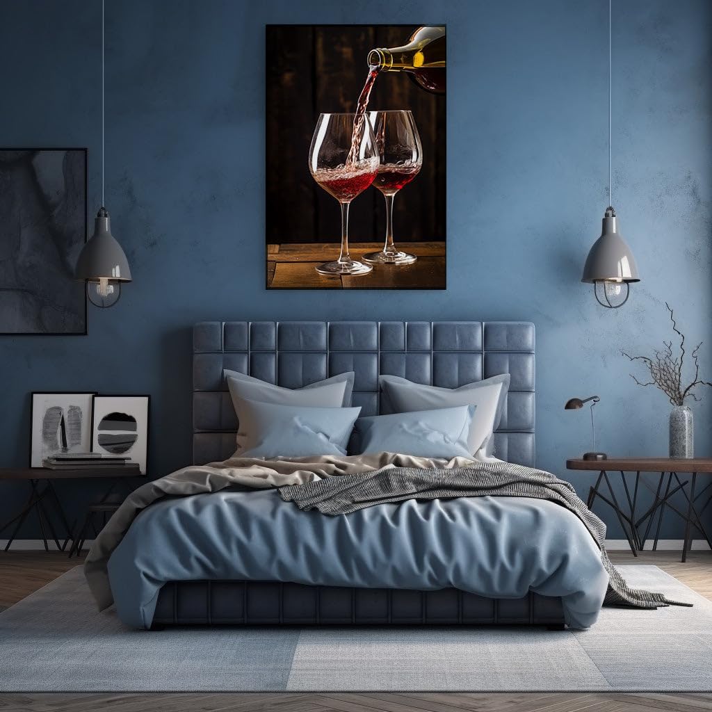 Canvas for Living room. Warm Elegance: A Cozy Evening with Red Wine and Wooden Charm, 27 x 18 inch Canvas Wall Art - Abstract Expressionist - Modern Home Decor