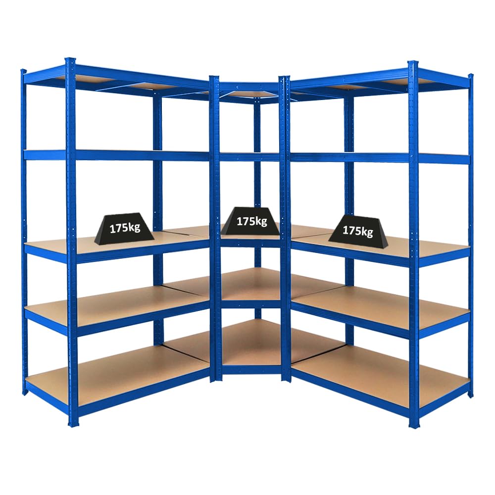 PROREGAL Mega Deal Eckregal Ragnar 1x: 180x90x60cm | Taurus 2X: 180x90x60cm Blau Fachlast 175kg, Kellerregal, Steckregal, Garagenregal, Lagerregal