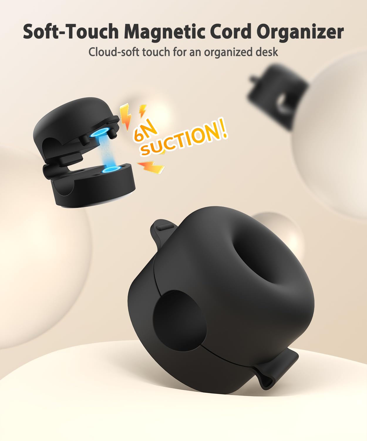 Cable Clips, Cord Organizer [Soft Silicone], Magnetic Cable Management & Cord Holder for Charger Wires, Office Desk Accessories & Workspace Organizer 8 Pcs（Black） - 4