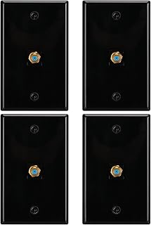 1 Port Coax Wall Plate,Black Glossy Coaxial Wall Plate, Pack of 4 | 3Ghz Gold-Plated F-Type Keystone Wall Jack for Coaxial Cable.