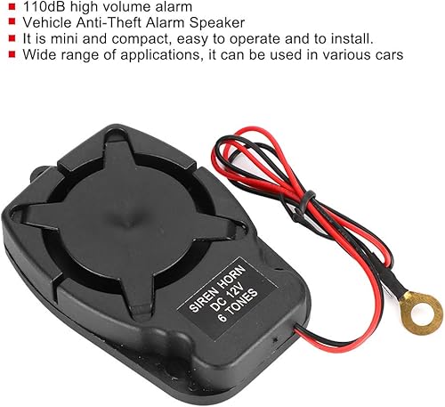 Miniatura 2 de Sirena de alarma de coche DC 12 V  Bocina de alarma antirrobo universal para vehículos, 6 sonidos fuertes, 110dB, sistema de seguridad, accesorio de