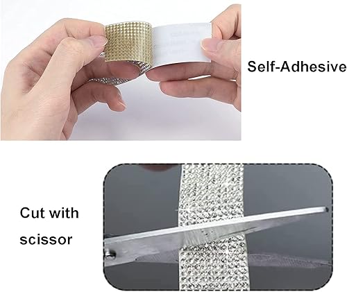 Miniatura 2 de Cinta de diamantes de imitación de cristal autoadhesiva plateada de 12 filas de 4 yardas con diamantes de imitación de 0.079 pulgadas con purpurina