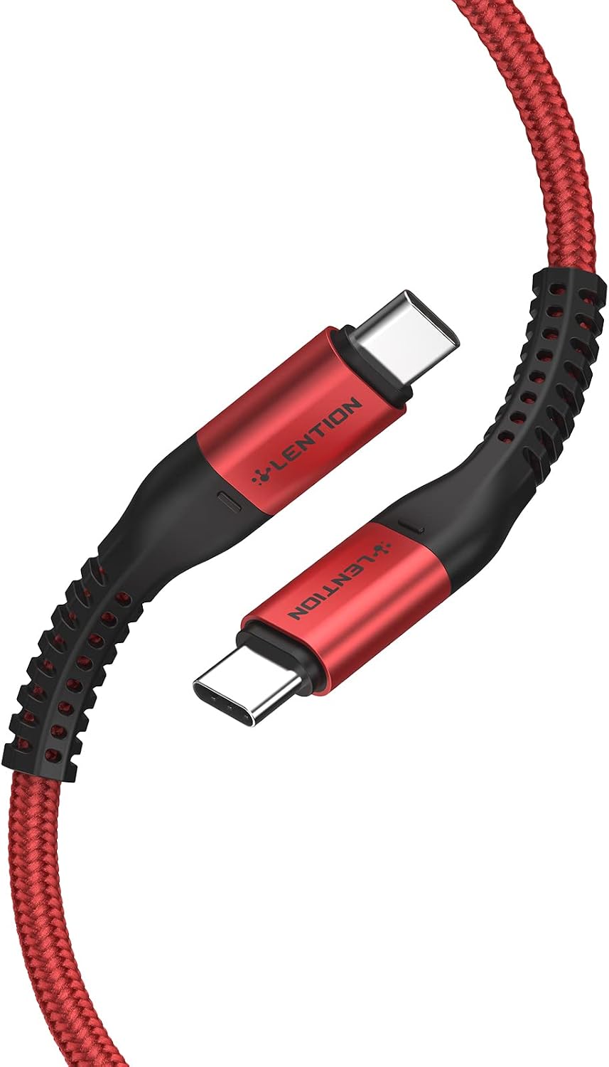 LENTION USB C to USB C Cable 3.3ft 100W, Type C 20V/5A Fast Charging Braided Cord Compatible New MacBook Pro/Air, iPad Pro/Air/Mini, Surface, Samsung Galaxy S21/S20/S10/S9/Note, Switch, and More(Red)