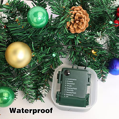 Cewor 9Ft Christmas Artificial Garland Green Rattan With Multi-Color Led Lights With Pine Cones And Red Berries For Home Stairs Fireplace Front #TOP6