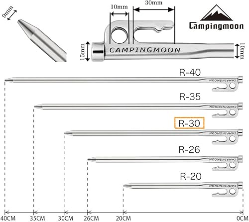 Vista 15 de CAMPINGMOON 7.87 pulgadas 8 piezas de acero inoxidable martensítico 420J2 endurecido forjado estaca estaca estaca de potencia ideal para suelo duro
