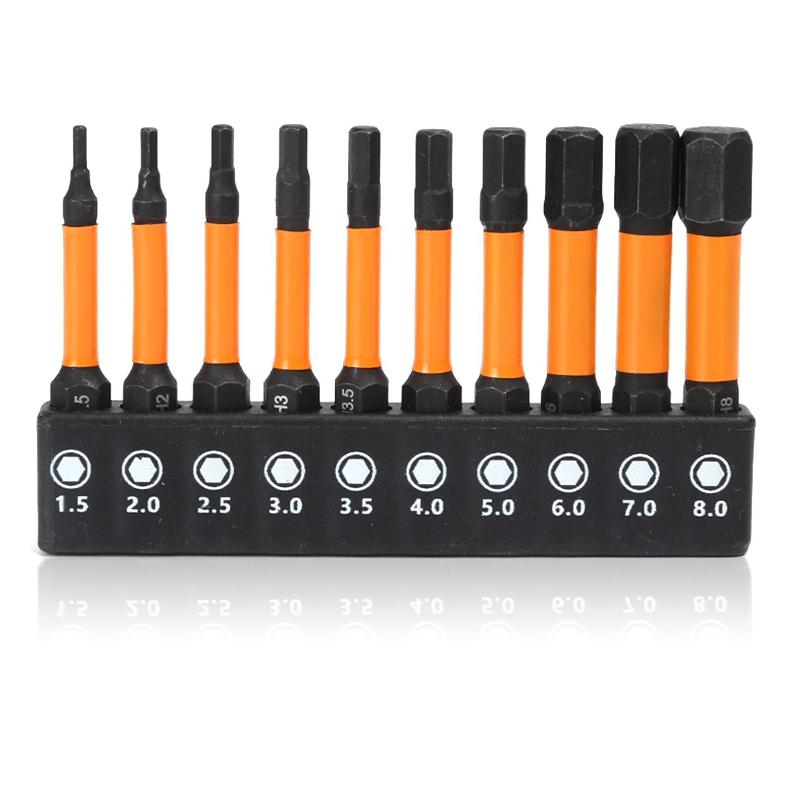 Takfree Black Hex Allen Key Drill Bit Set, 10 Pcs Impact Screwdriver Driver Bits S2 Steel 50Mm Length Magnetic Allen Wrench H1.5-H8