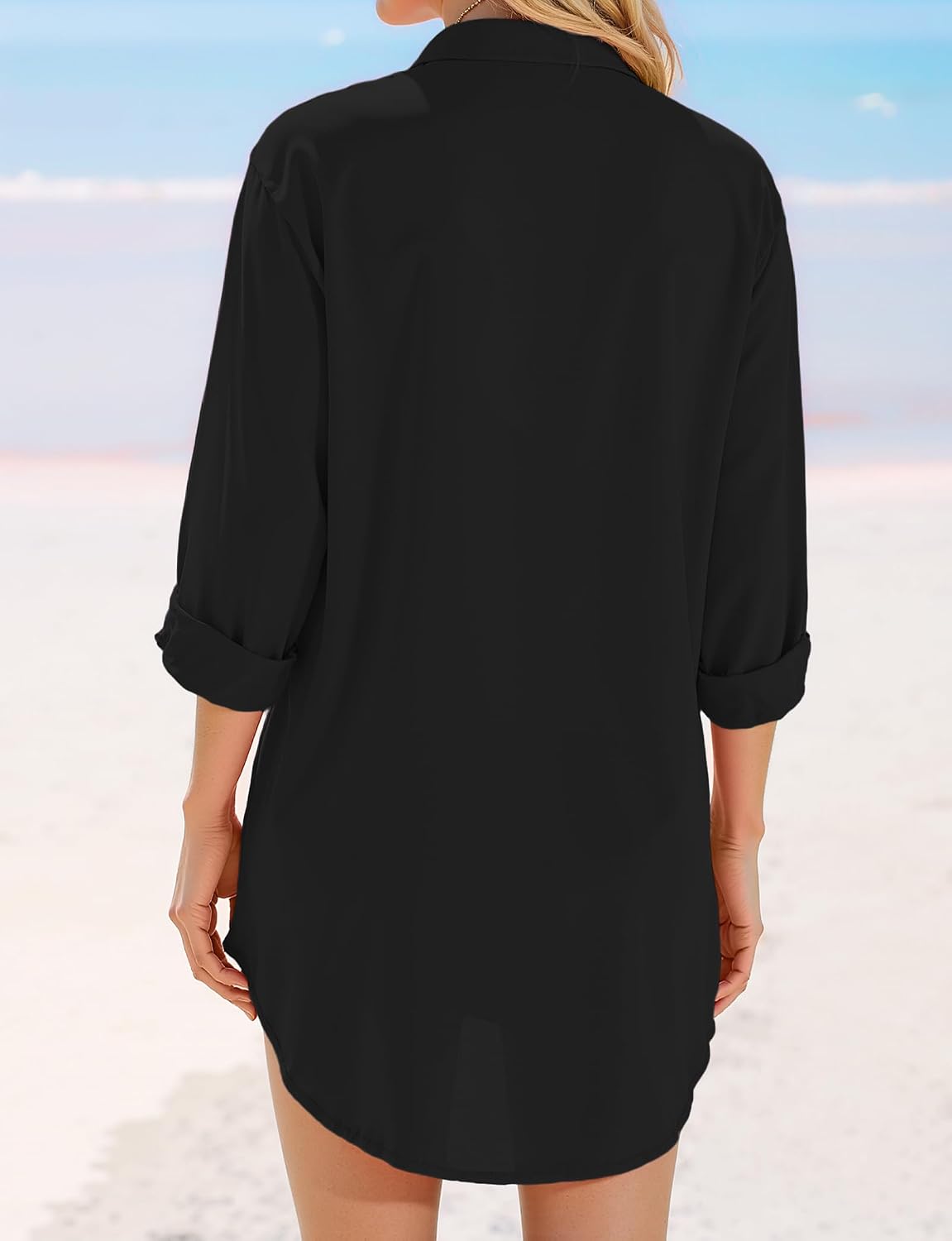 Swimsuit Coverups for Women, V Neck Bathing Suits Cover Ups for Women, 3/4 Sleeve Bikini Cover Up Beach Dress